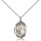 St. Theresa Medal, Sterling Silver, Medium - 18&quot; 1.2mm Sterling Silver Chain + Clasp