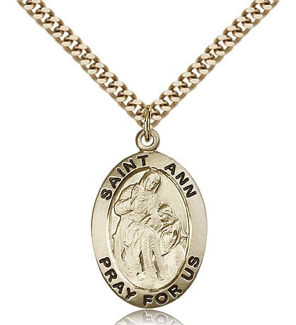 St. Ann Medal, Gold Filled - 24&quot; 2.4mm Gold Plated Endless Chain