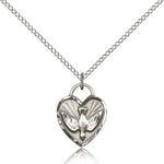 Confirmation Heart Medal, Sterling Silver - 18&quot; 1.2mm Sterling Silver Chain + Clasp