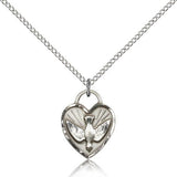 Confirmation Heart Medal, Sterling Silver - 18&quot; 1.2mm Sterling Silver Chain + Clasp