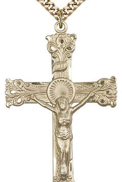 Crucifix Pendant, Gold Filled - 24&quot; 2.4mm Gold Plated Endless Chain