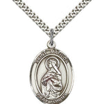St. Matilda Medal, Sterling Silver, Large - 24&quot; 2.4mm Rhodium Plate Chain + Clasp
