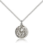 Communion Chalice Medal, Sterling Silver - 18&quot; 1.2mm Sterling Silver Chain + Clasp