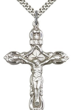 Crucifix Pendant, Sterling Silver - 24&quot; 2.4mm Rhodium Plate Endless Chain