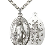 Miraculous Medal, Sterling Silver - 24&quot; 2.4mm Rhodium Plate Endless Chain