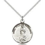 Our Lady of Guadalupe Medal, Sterling Silver - 18&quot; 1.2mm Sterling Silver Chain + Clasp