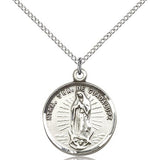 Our Lady of Guadalupe Medal, Sterling Silver - 18&quot; 1.2mm Sterling Silver Chain + Clasp