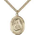 St. Frances Cabrini Medal, Gold Filled, Large - 24&quot; 2.4mm Gold Plated Chain + Clasp