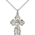 St. Olga Cross Pendant, Sterling Silver - 18&quot; 1.2mm Sterling Silver Chain + Clasp