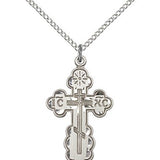 St. Olga Cross Pendant, Sterling Silver - 18&quot; 1.2mm Sterling Silver Chain + Clasp