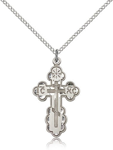 St. Olga Cross Pendant, Sterling Silver - 18&quot; 1.2mm Sterling Silver Chain + Clasp