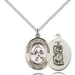 St. Christopher Field Hockey Medal, Sterling Silver, Medium - 18&quot; 1.2mm Sterling Silver Chain + Clasp