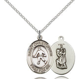 St. Christopher Field Hockey Medal, Sterling Silver, Medium - 18&quot; 1.2mm Sterling Silver Chain + Clasp