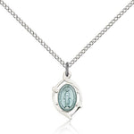 Miraculous Medal, Sterling Silver - 18&quot; 1.2mm Sterling Silver Chain + Clasp
