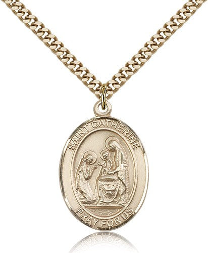 St. Catherine of Siena Medal, Gold Filled, Large - 24&quot; 2.4mm Gold Plated Chain + Clasp