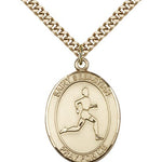 St. Sebastian Track and Field Medal, Gold Filled, Large - 24&quot; 2.4mm Gold Plated Chain + Clasp