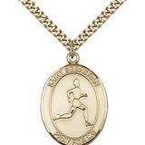 St. Sebastian Track and Field Medal, Gold Filled, Large - 24&quot; 2.4mm Gold Plated Chain + Clasp
