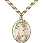 St. Elmo Medal, Gold Filled, Large - 24&quot; 2.4mm Gold Plated Chain + Clasp