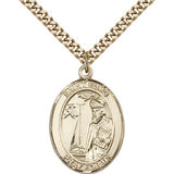 St. Elmo Medal, Gold Filled, Large - 24&quot; 2.4mm Gold Plated Chain + Clasp