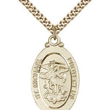 St. Michael the Archangel Medal, Gold Filled - 24&quot; 2.4mm Gold Plated Endless Chain
