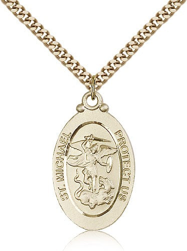 St. Michael the Archangel Medal, Gold Filled - 24&quot; 2.4mm Gold Plated Endless Chain