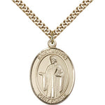 St. Justin Medal, Gold Filled, Large - 24&quot; 2.4mm Gold Plated Chain + Clasp