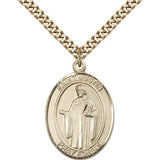 St. Justin Medal, Gold Filled, Large - 24&quot; 2.4mm Gold Plated Chain + Clasp