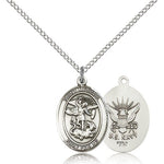 St. Michael Navy Medal, Sterling Silver, Medium - 18&quot; 1.2mm Sterling Silver Chain + Clasp