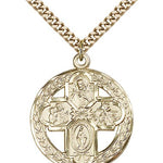 4 Way Cross Pendant, Gold Filled - 24&quot; 2.4mm Gold Plated Endless Chain