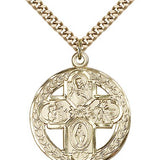 4 Way Cross Pendant, Gold Filled - 24&quot; 2.4mm Gold Plated Endless Chain
