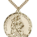 Large Men's 14kt Gold Filled St. Christopher Medal - 24&quot; 2.4mm Gold Plated Endless Chain