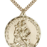 Large Men's 14kt Gold Filled St. Christopher Medal - 24&quot; 2.4mm Gold Plated Endless Chain