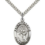 St. Francis of Assisi Medal, Sterling Silver - 24&quot; 2.4mm Rhodium Plate Endless Chain