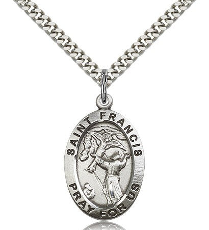 St. Francis of Assisi Medal, Sterling Silver - 24&quot; 2.4mm Rhodium Plate Endless Chain