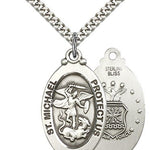 St. Michael Air Force Medal, Sterling Silver - 24&quot; 2.4mm Rhodium Plate Endless Chain