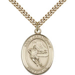 St. Christopher Hockey Medal, Gold Filled, Large - 24&quot; 2.4mm Gold Plated Chain + Clasp