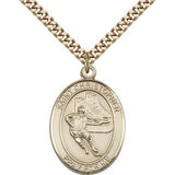 St. Christopher Hockey Medal, Gold Filled, Large - 24&quot; 2.4mm Gold Plated Chain + Clasp