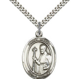 St. Regis Medal, Sterling Silver, Large - 24&quot; 2.4mm Rhodium Plate Chain + Clasp