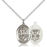 St. George Navy Medal, Sterling Silver, Large - 18&quot; 1.2mm Sterling Silver Chain + Clasp