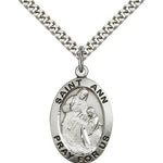 St. Ann Medal, Sterling Silver - 24&quot; 2.4mm Rhodium Plate Endless Chain