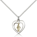 Miraculous Medal, Two-Tone - 18&quot; 1.2mm Sterling Silver Chain + Clasp