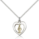 Miraculous Medal, Two-Tone - 18&quot; 1.2mm Sterling Silver Chain + Clasp