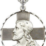 Christ Profile Necklace, Sterling Silver - 24&quot; 2.4mm Rhodium Plate Endless Chain