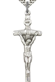 Crucifix Pendant, Sterling Silver - 24&quot; 2.4mm Rhodium Plate Endless Chain