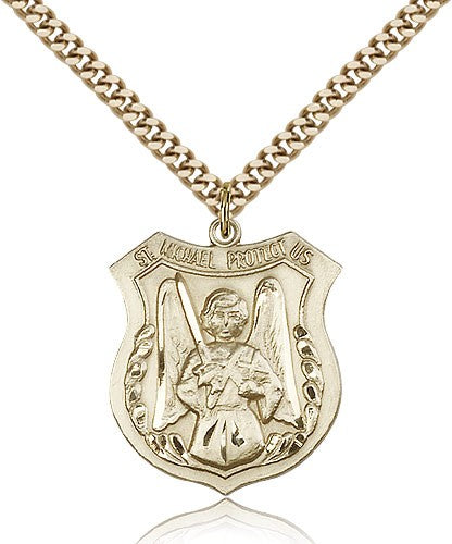 St. Michael the Archangel Medal, Gold Filled - 24&quot; 2.4mm Gold Plated Endless Chain