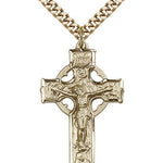Celtic Crucifix Pendant, Gold Filled - 24&quot; 2.4mm Gold Plated Endless Chain