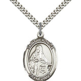 St. Veronica Medal, Sterling Silver, Large - 24&quot; 2.4mm Rhodium Plate Chain + Clasp