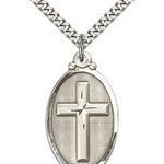 Cross Pendant, Sterling Silver - 24&quot; 2.4mm Rhodium Plate Endless Chain