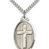 Cross Pendant, Sterling Silver - 24&quot; 2.4mm Rhodium Plate Endless Chain