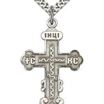 Cross Pendant, Sterling Silver - 24&quot; 2.4mm Rhodium Plate Endless Chain